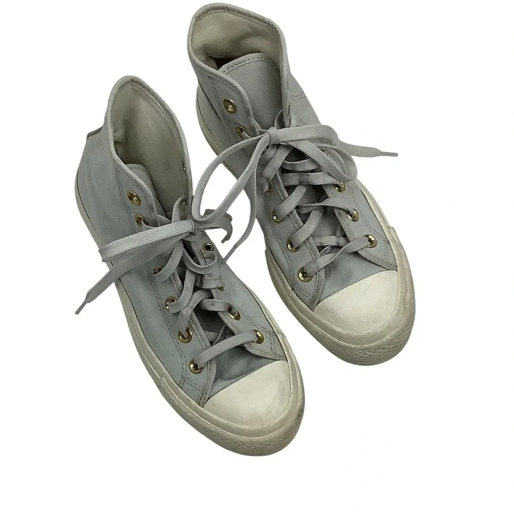 Converse Chuck Taylor All Star High Top 7.5 Sneakers Grey Gold Eyelets Canvas